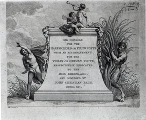 Frontispiece for six sonatas by John Christian Bach, dedicated to Miss Greenland, engraved by Francesco Bartolozzi by Giovanni Battista Cipriani